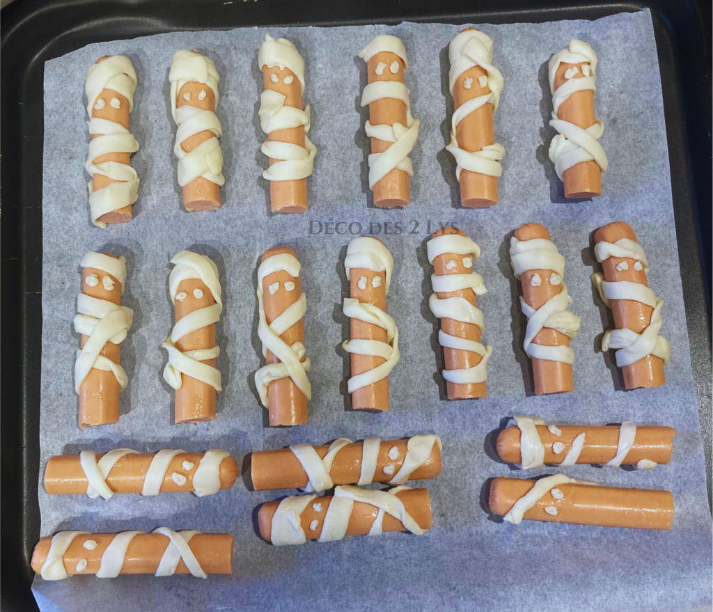 Réalisation maison d'une recette de momie knaki avec de la pâte feuilleté